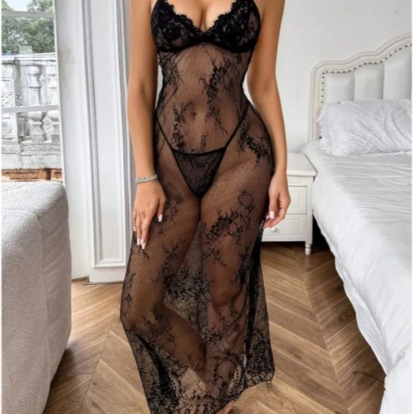 Sheer Textured Cross-Strap Long Dress Set