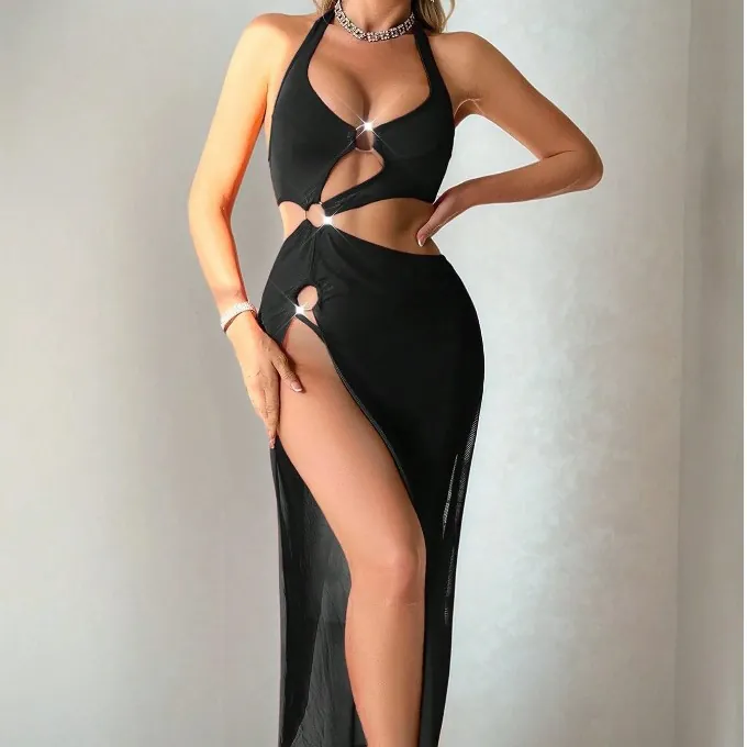 Slit Halter Long Dress Loungewear Set