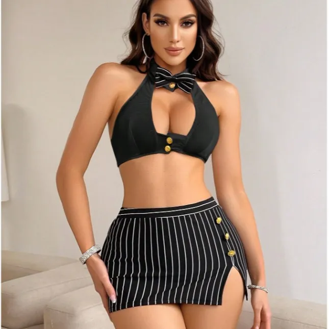 Striped Bandeau Bodycon Dress Lingerie Set