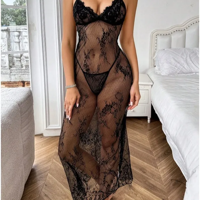 Lace Mesh Maxi Slip Dress