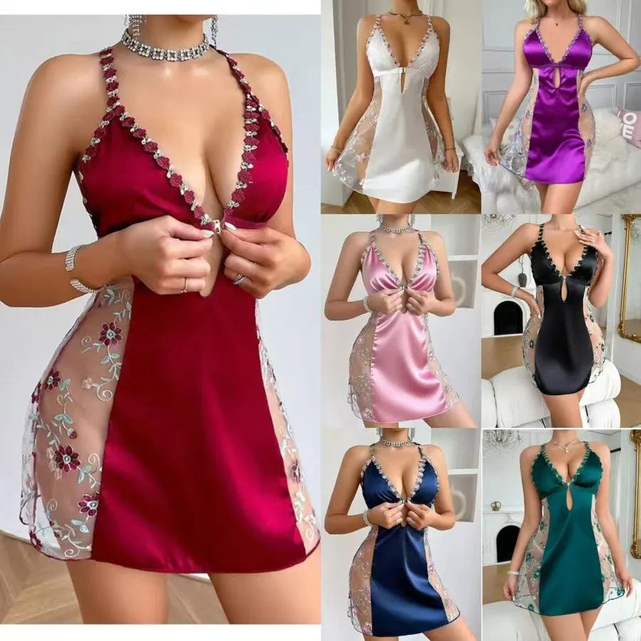 Satin Lace Embroidered Cami Nightdress