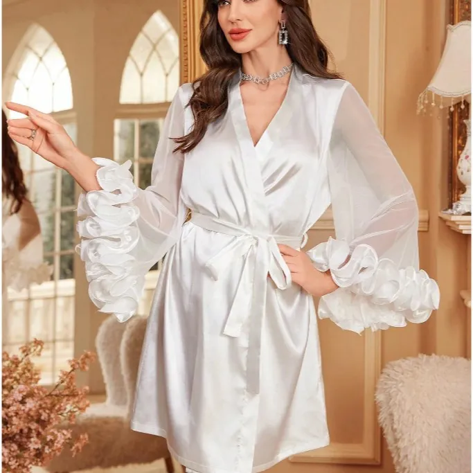 Mesh and Satin Robe Loungewear Set