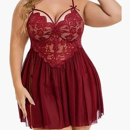 Lace Mesh Panel Slit Cami Nightdress