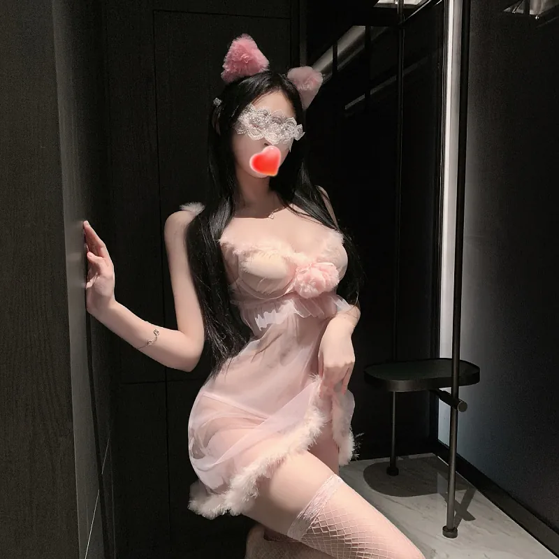 Sheer Fuzzy Push-Up Nightdress Set