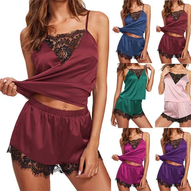 Lace Trim Cami and Shorts Pajama Set
