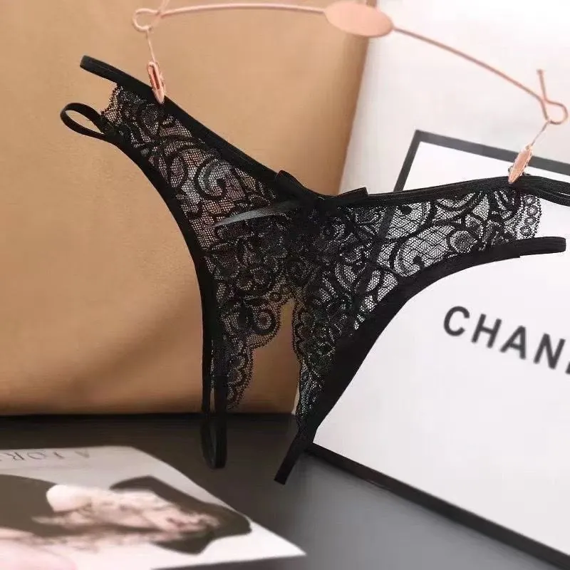 Low-Rise Lace Thong with Bow and Cutouts