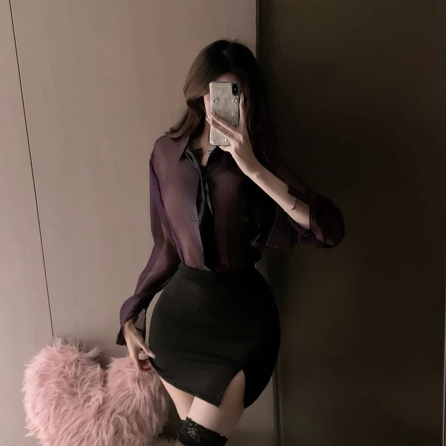 Purple Shirt and Mini Skirt Uniform Set