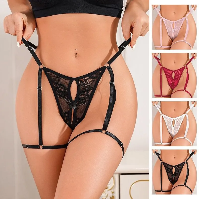 Sheer Lace-Up Thong