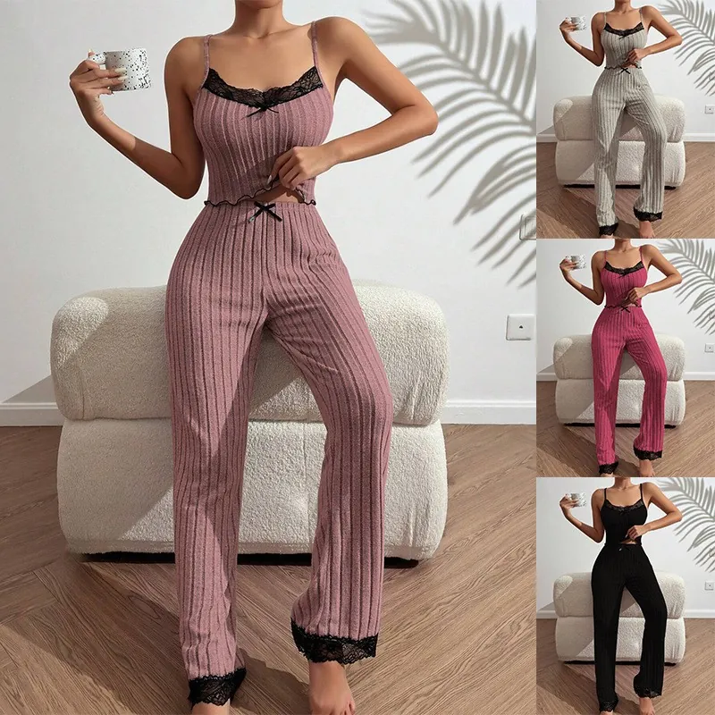 Ribbed Heart Print Cami Pajama Set