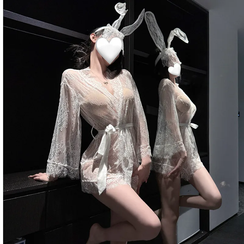 Sheer Lace Robe and Bra Set