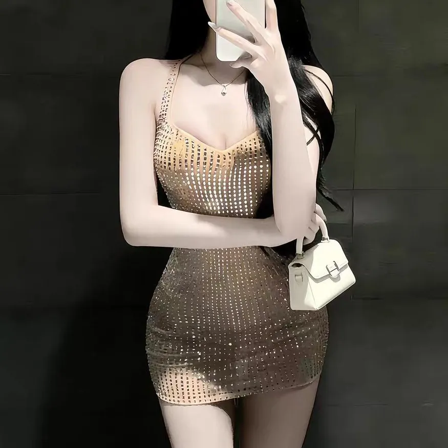 Rhinestone Backless Bodycon Dress