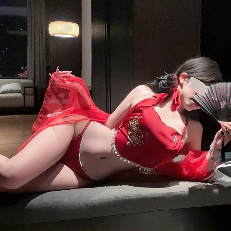 Red Halter Bodysuit Lingerie Set