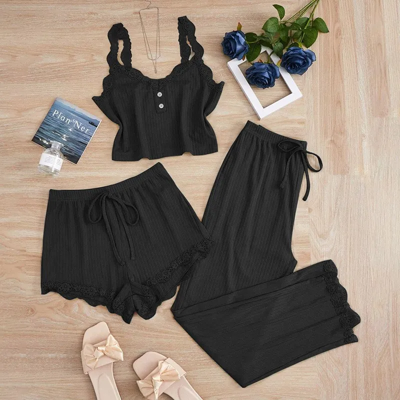 Lace-Trim Cami and Pants Pajama Set