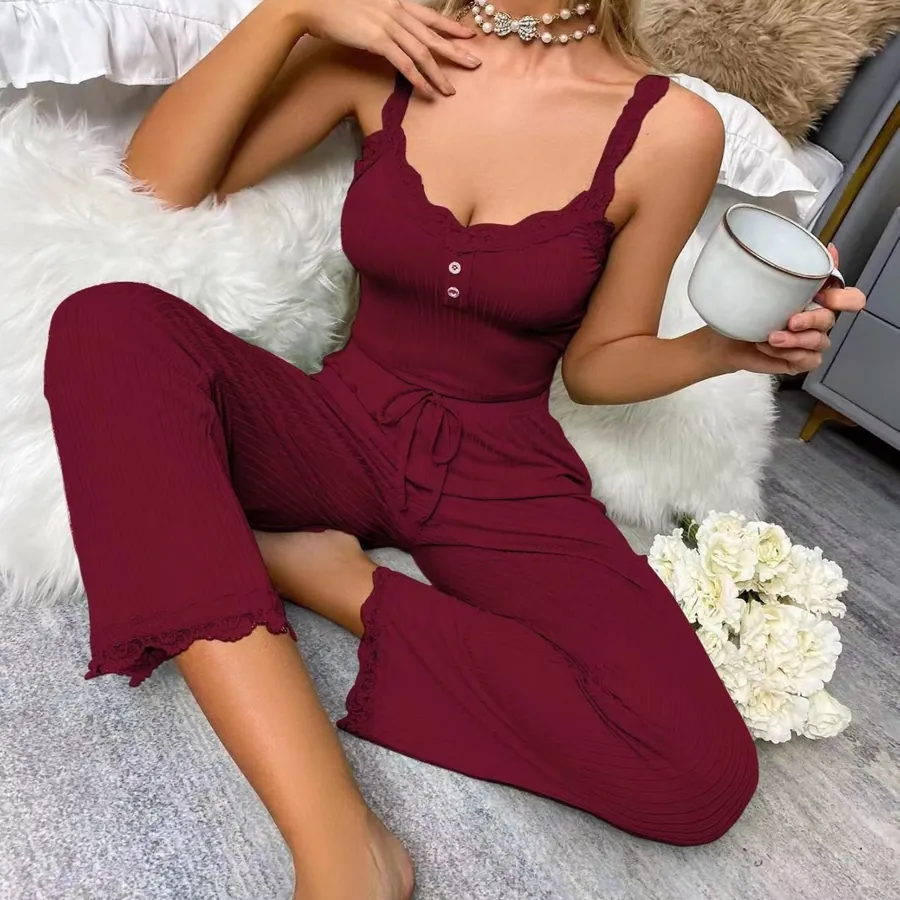 Lace Trim Cami and Pants Pajama Set