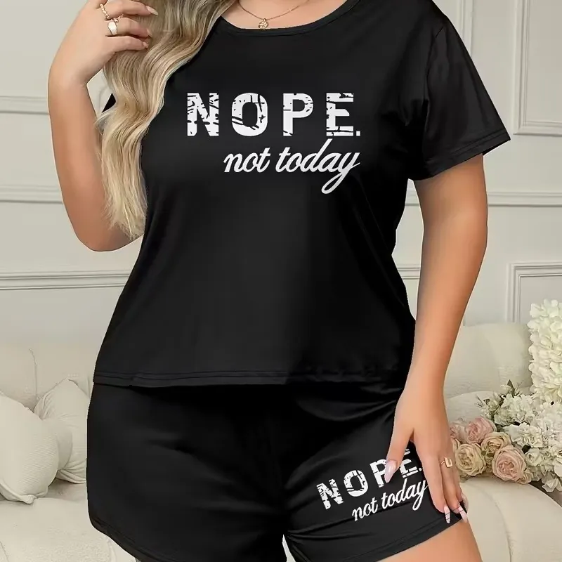 Letter Print Short Sleeve Pajama Set