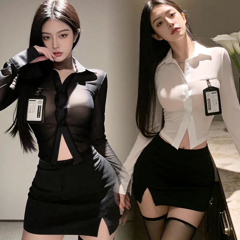 Sheer Shirt and Split Mini Skirt Set