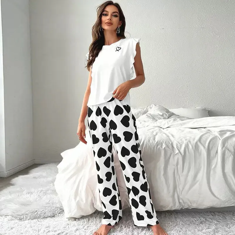 Heart Print Tee and Pants Pajama Set