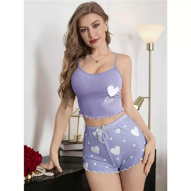 Heart Print Cami and Shorts Set