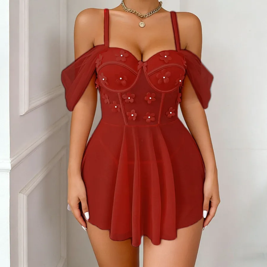 Floral Mesh Puff Sleeve Nightdress