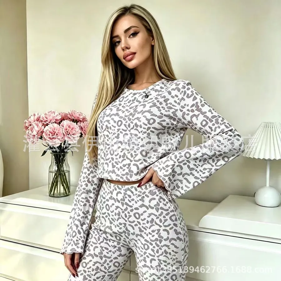 Leopard Print Long Sleeve Pajama Set