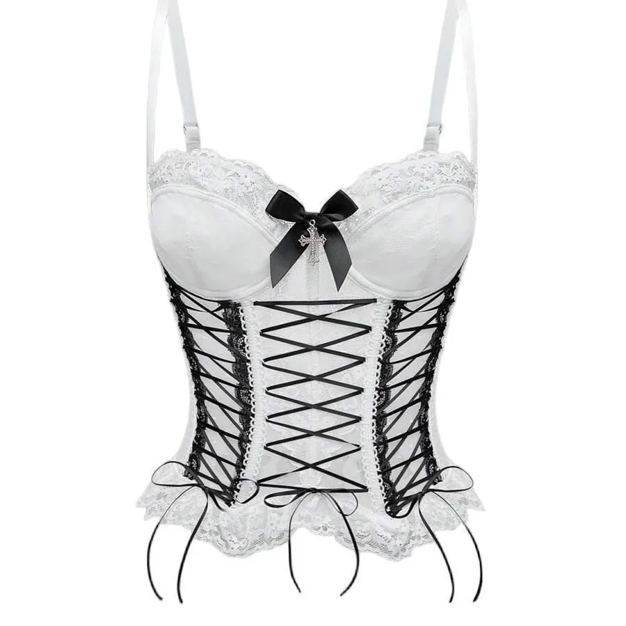 Lace Corset with Butterfly Bow and Cross Straps