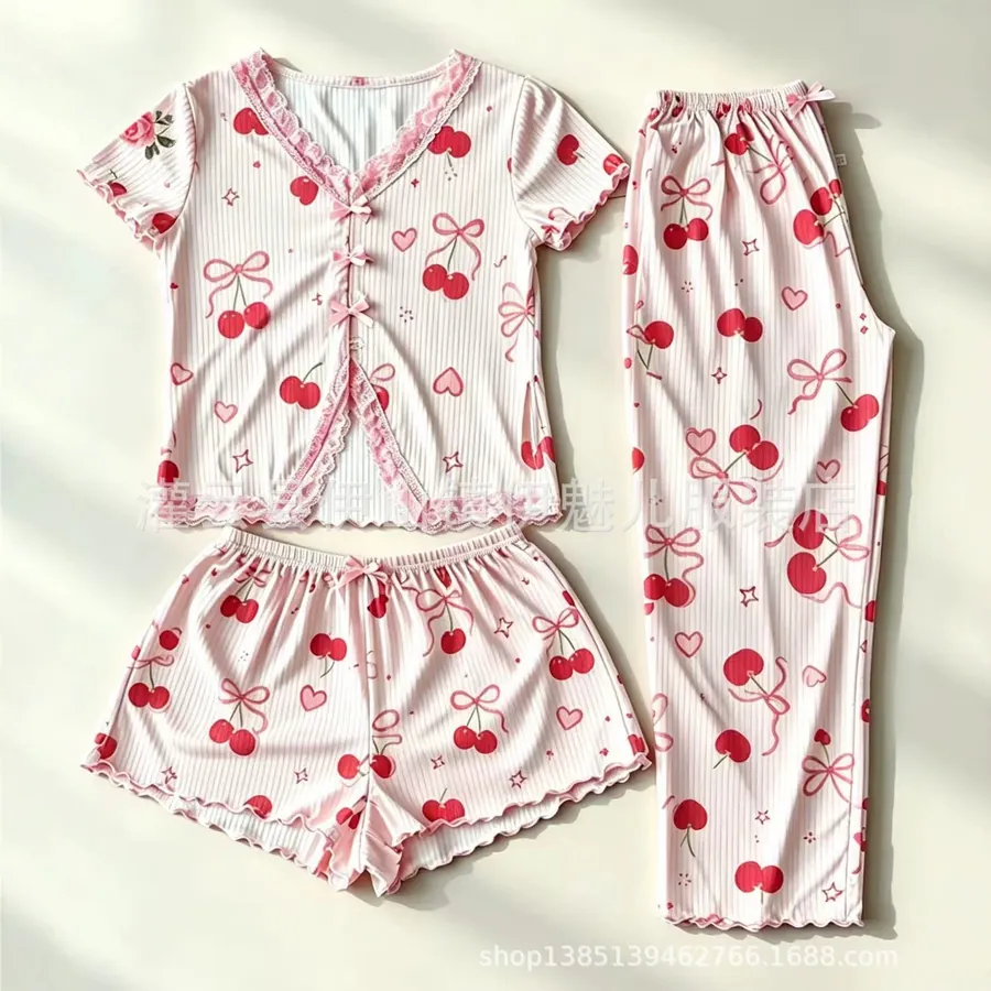 Lace Print Short Sleeve Pajama Set