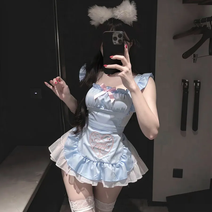 Heart Embroidery Maid Apron Set