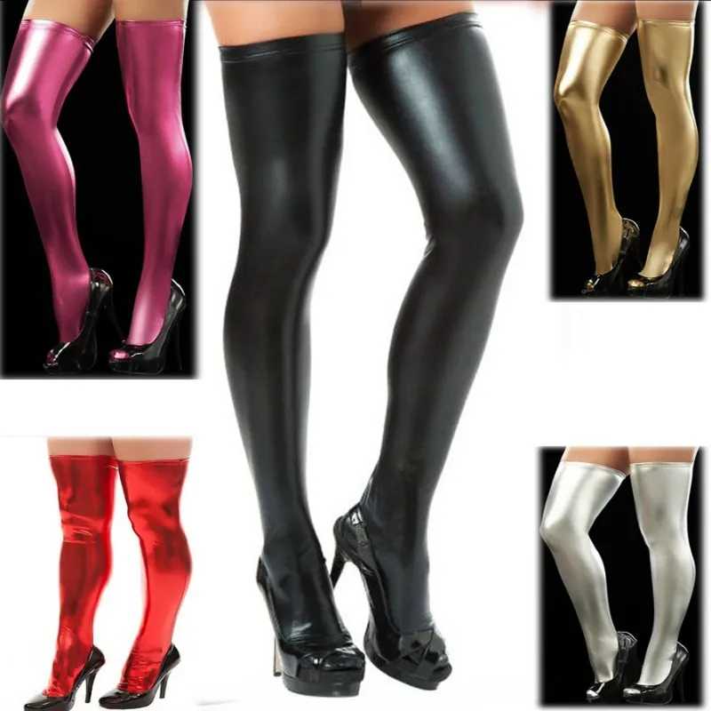 Faux Leather Thigh-High Stockings