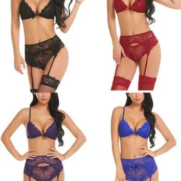 Multi-Color Lace Garter Bra Set