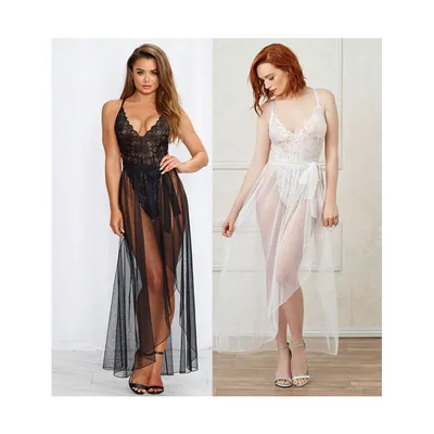 Sheer Mesh Low-Cut Nightdress Set