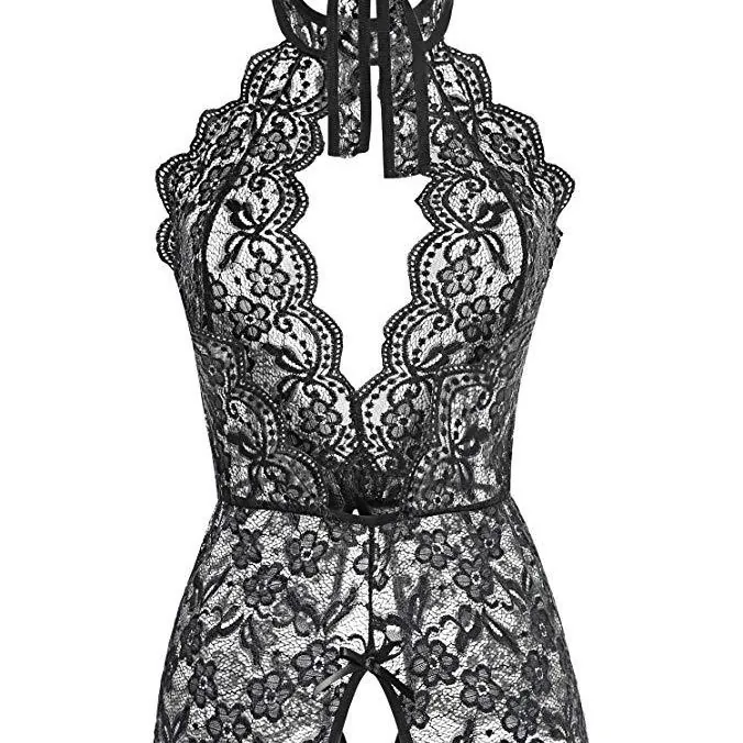 Lace Cutout Halter Bodysuit Set