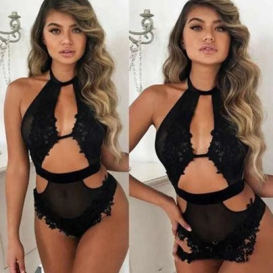 Black Halter Cutout Bodysuit