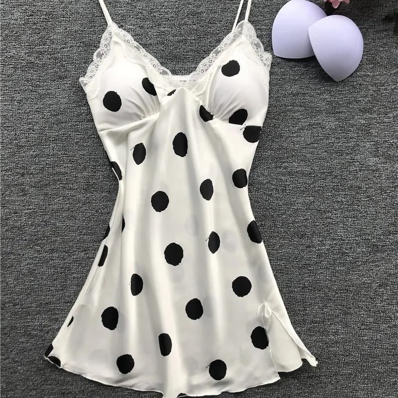 Satin Lace Trim Polka Dot Slip Dress