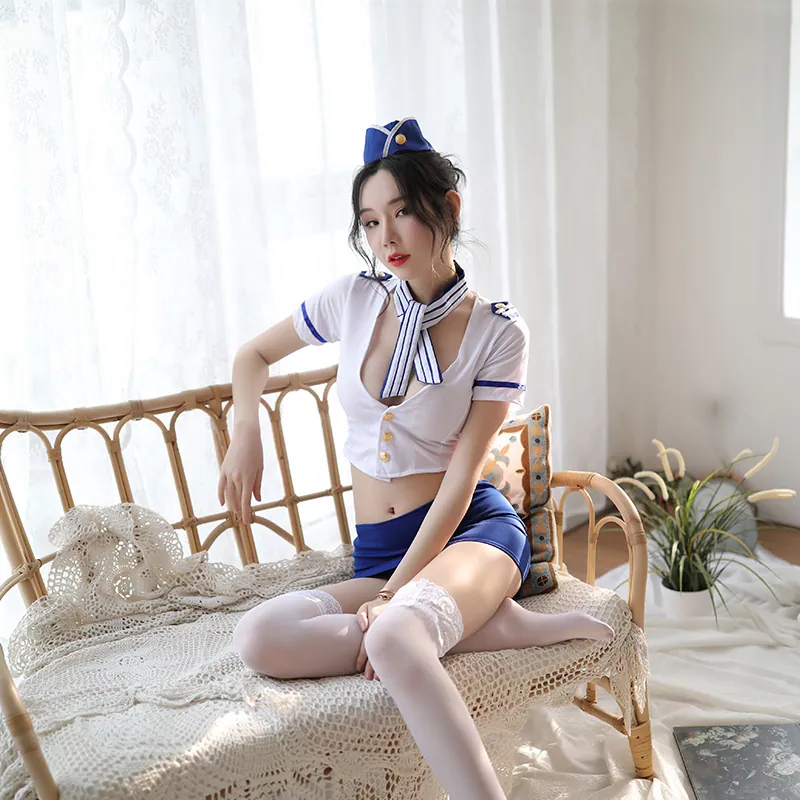 Flight Attendant Uniform with Stockings Set