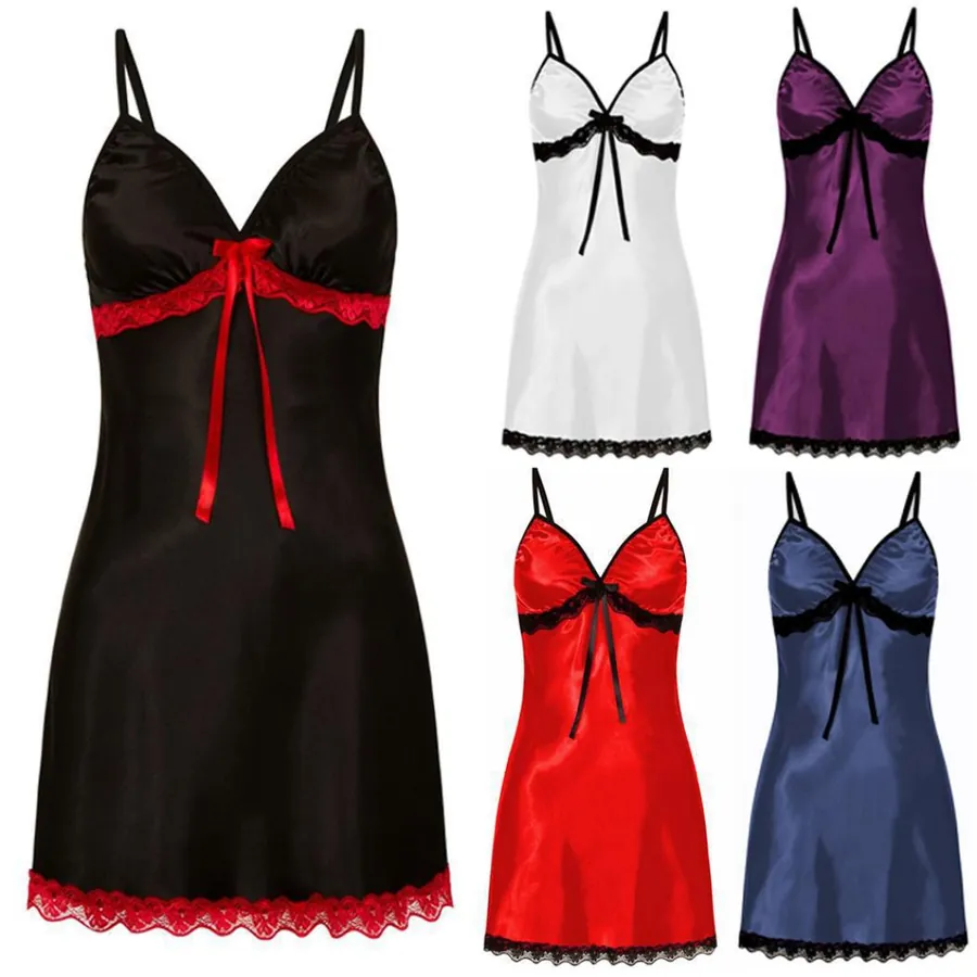 Satin Lace-Trim Slip Dress