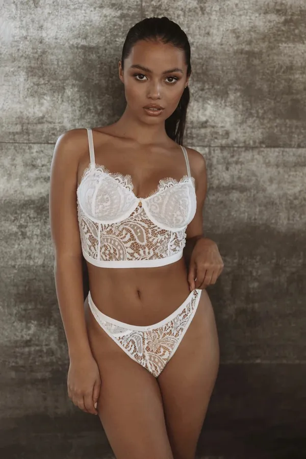 Sheer Lace Cutout Three-Piece Lingerie Set