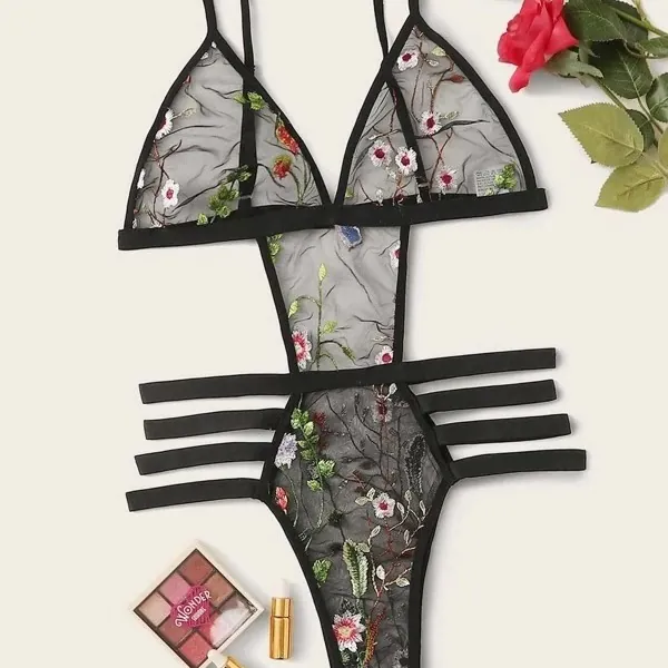Sheer Mesh Cutout Three-Piece Bodysuit Set