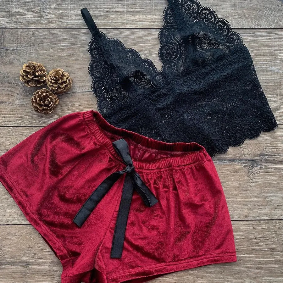 Lace Cutout Cami and Shorts Lingerie Set