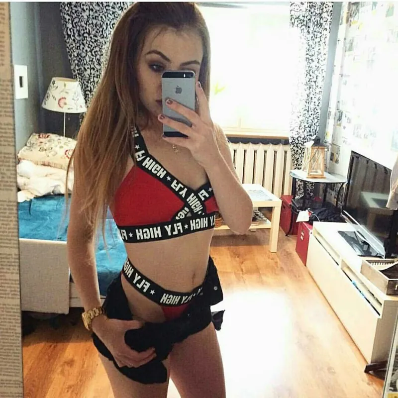 Letter Print Strappy Three-Piece Lingerie Set