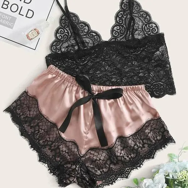 Lace Cutout Cami and Shorts Set