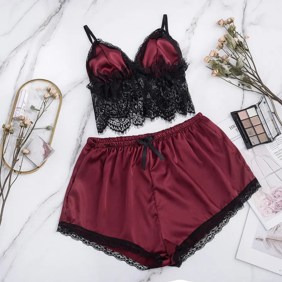 Lace Mesh Cami Dress and Shorts Lingerie Set