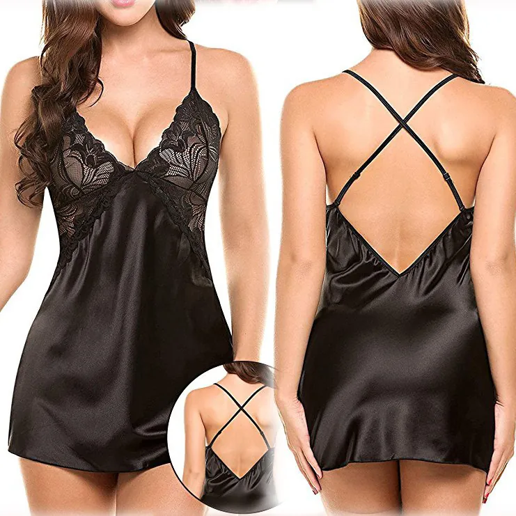 Crisscross Back Satin Slip Nightdress