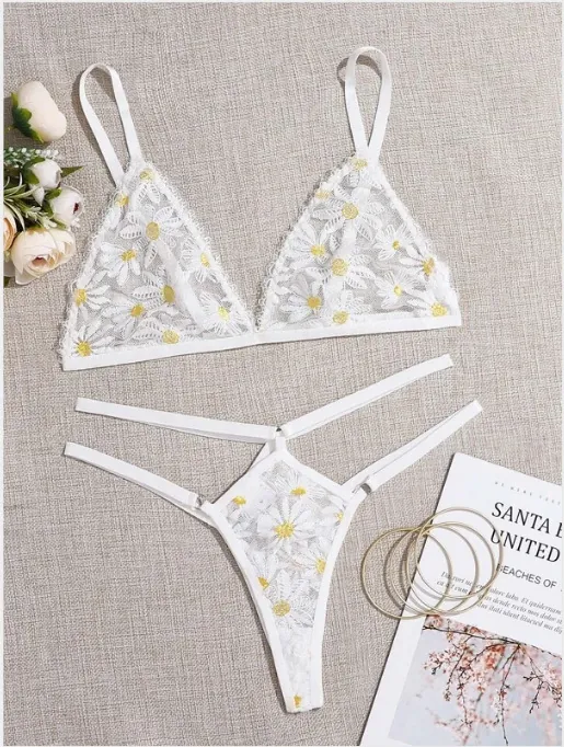Sexy Lace Mesh Three-Piece Bra Set
