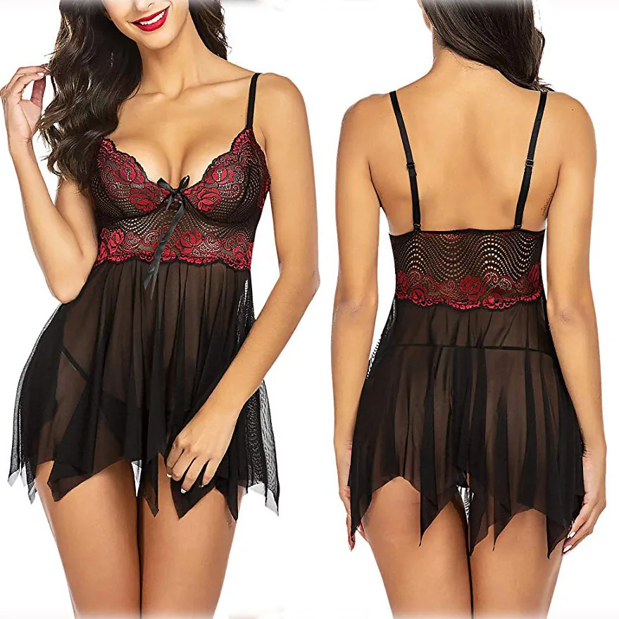 Mesh Slip Nightdress Lingerie Set
