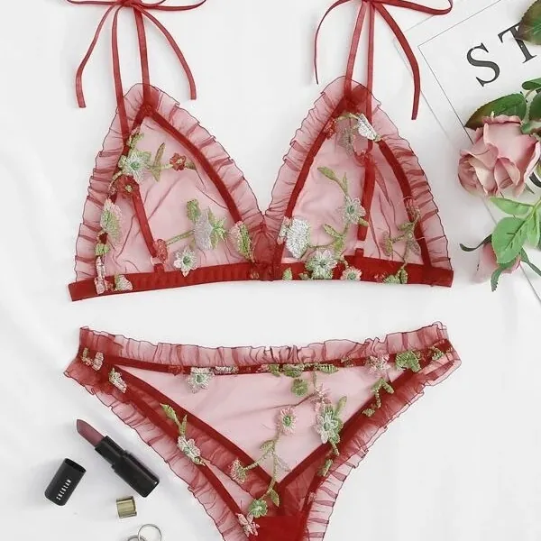 Mesh Printed Cami Bra Set