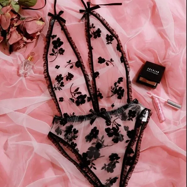 Sheer Mesh Halter Bodysuit