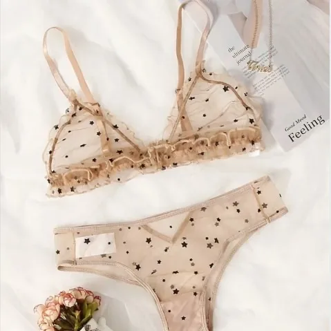 Black Star Mesh Bra Set