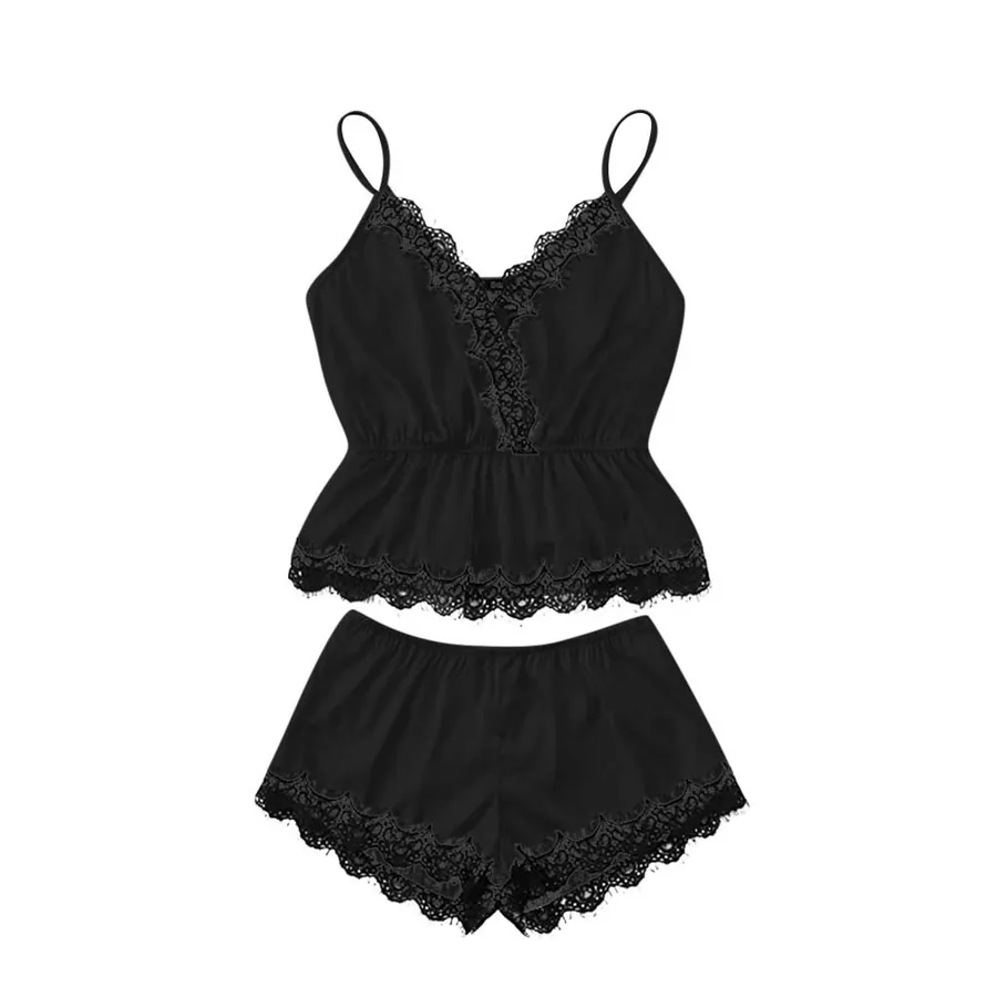Lace Trim Solid Bra Set