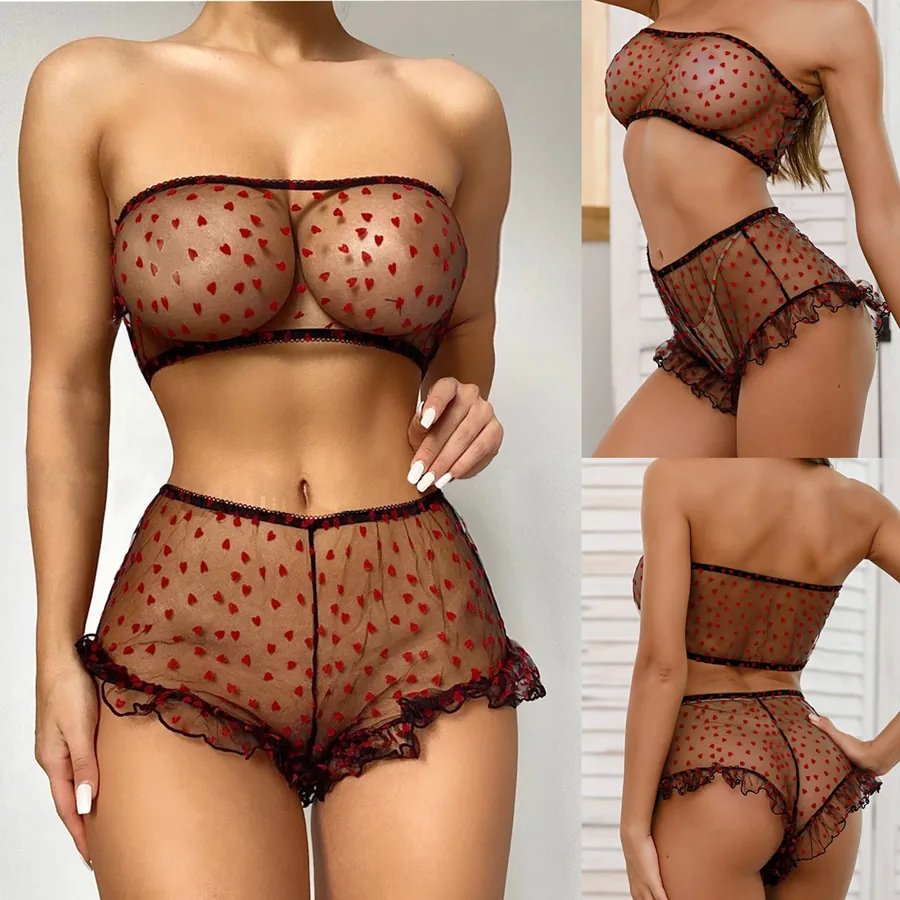 Mesh Heart Two-Piece Lingerie Set