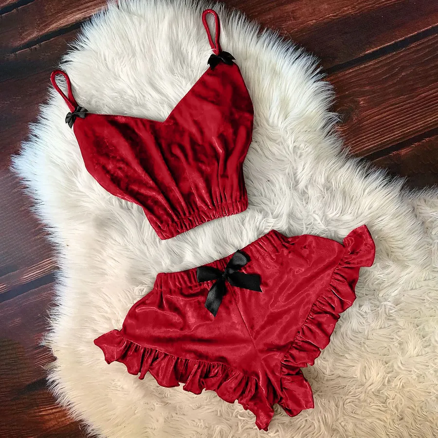 Gold Velvet Cami Sleepwear Two-Piece Set